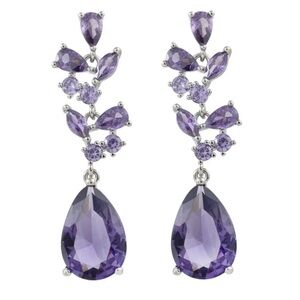 Amethyst and Zircon Silver Plated Pear Shape Dangling Earrings